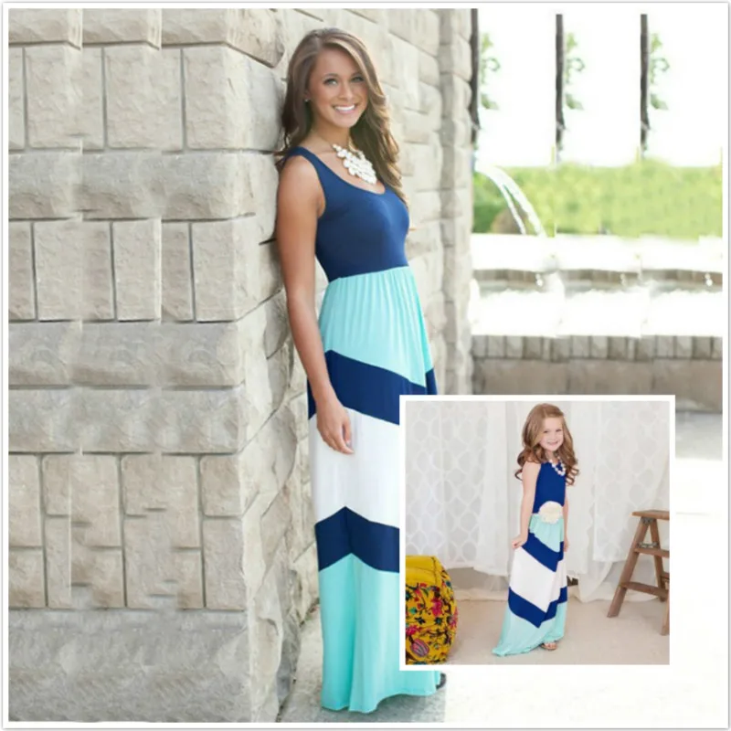 Летнее платье для мамы и дочки платья в полоску детская одежда с короткими