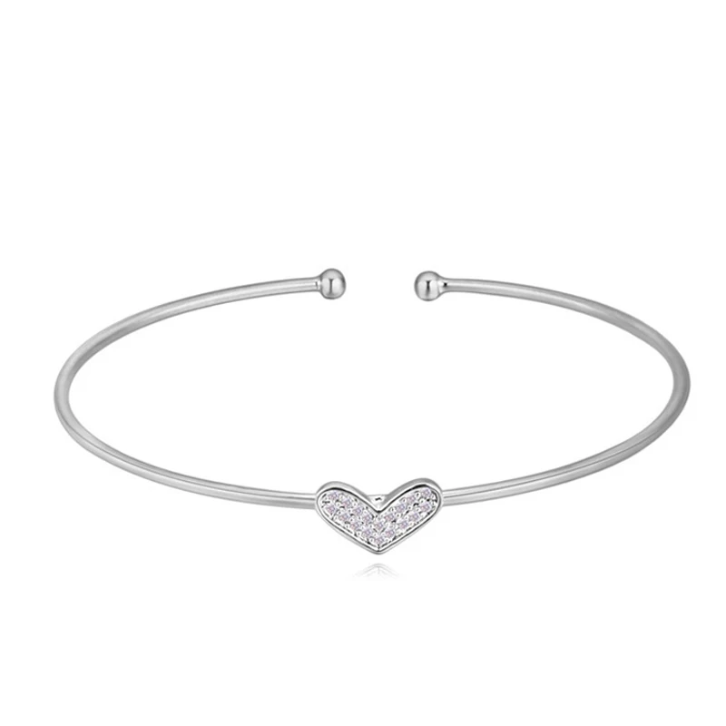 11.11 Latest heart shape bangle micro paved with cubic zircon thin gold color bracelets for women daily accessories gift | Украшения и