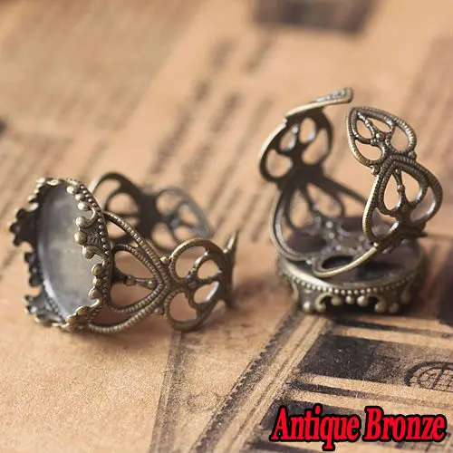 15mm 10pcs/Lot Classic 2 Colors Plated Copper Material Adjustable Ring Settings Base,Fit 15mm Glass Cabochons;Ring Bezels