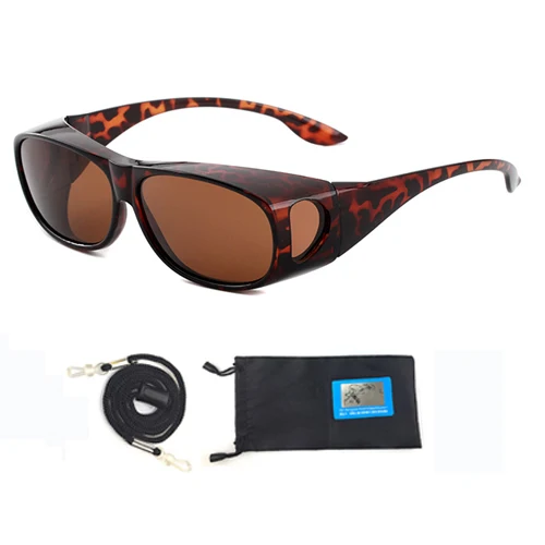 Leopard with bag NEWBOLER Поляризованные линзы для мужчин и женщин, солнцезащитные очки для рыбалки, покрытие для близорукости, очки, солнцезащитные очки, подходят для солнцезащитных очков - Цвет: Leopard with bag