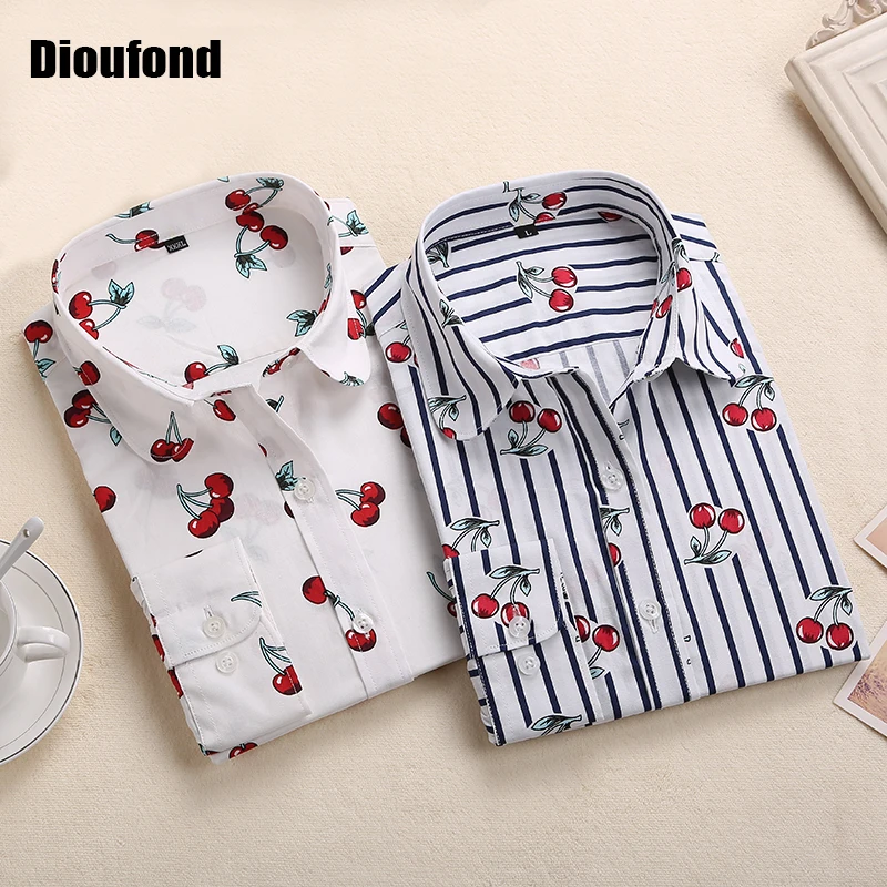 Dioufond-Blusa Vintage Floral de manga larga para mujer, camisa con cuello vuelto de cereza, Blusas femeninas, Tops a la moda