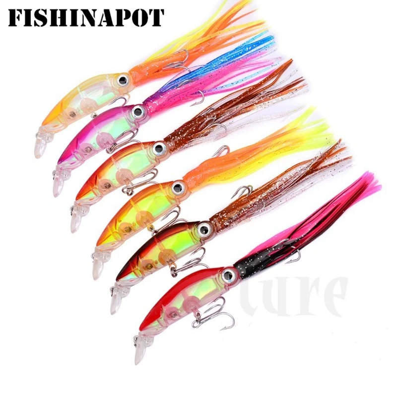 

FISHINAPOT 1 шт. 20 г/12 см приманка на осьминога, кальмара Высокое качество рыболовные Реалистичная приманка жесткая приманка с тройным крючком сн...