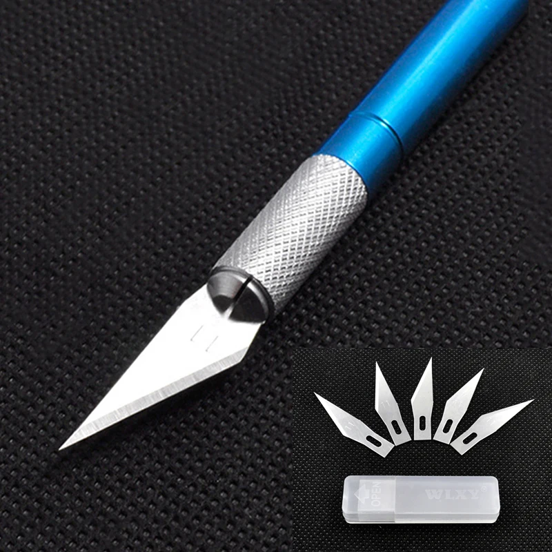 6 blades with handle Нескользящий металлический Скальпель для ремонта телефона ручной инструмент набор ножей резак 6 лезвий гравировальные ремесленные ножи Резьба Скульптура нож - Цвет: 6 blades with handle