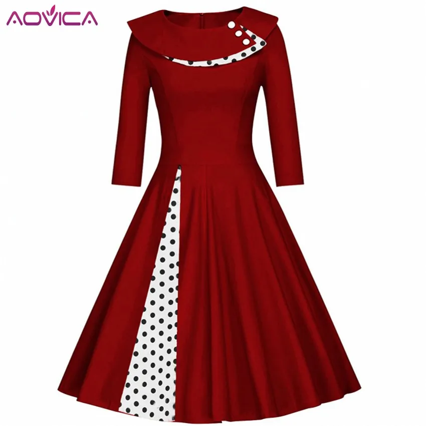 Aovica, элегантные женские платья, Ретро стиль, 50 s, рокабилли, пинап, двойной слой, узор в горошек, Одри Хепберн, платье, vestido midi