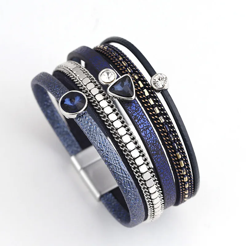 Dark Blue ALLYES, многослойный кожаный браслет для женщин, лето, богемный стиль, Женский Хрустальный Шарм, женские браслеты и браслеты, ювелирные изделия - Окраска металла: Dark Blue