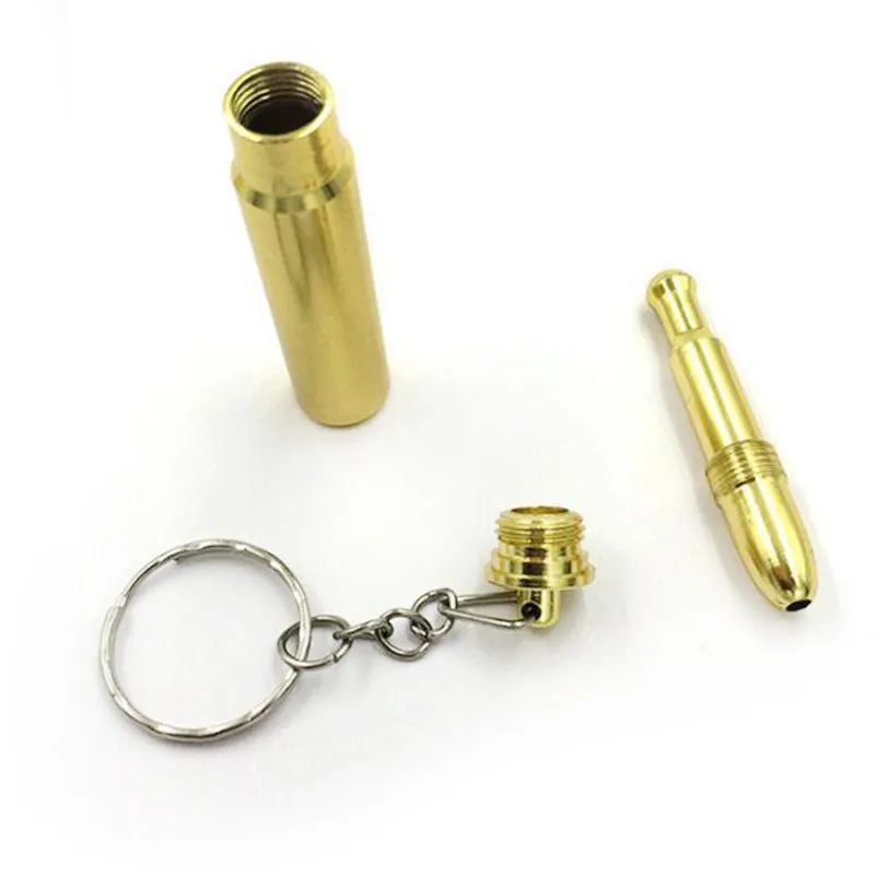100 шт./лот мини забавная пуля металлическая трубка для курения брелок Золотой
