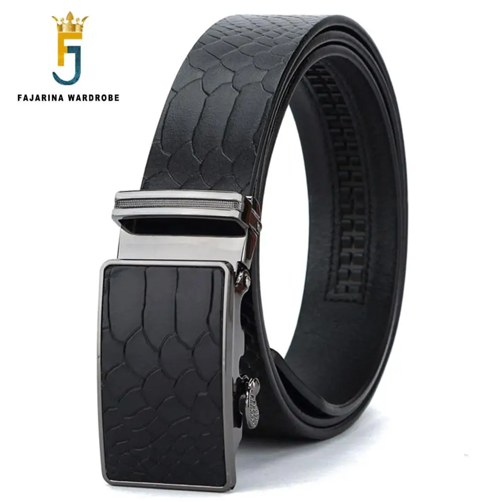

FAJARINA Unique Crocodile Pattern Cowhide Leather Black Belt Automatic Mens Quality Genuine 3.5cm Width Belts for Men N17FJ429