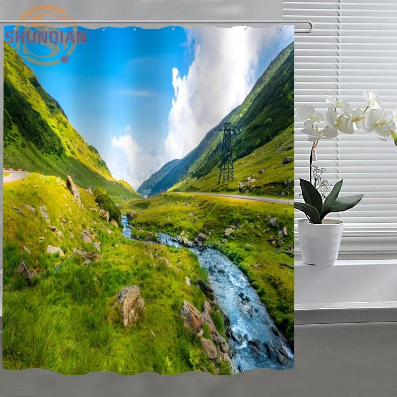 Реки пейзаж пользовательские занавески для душа ткань полиэстер ванной красивый