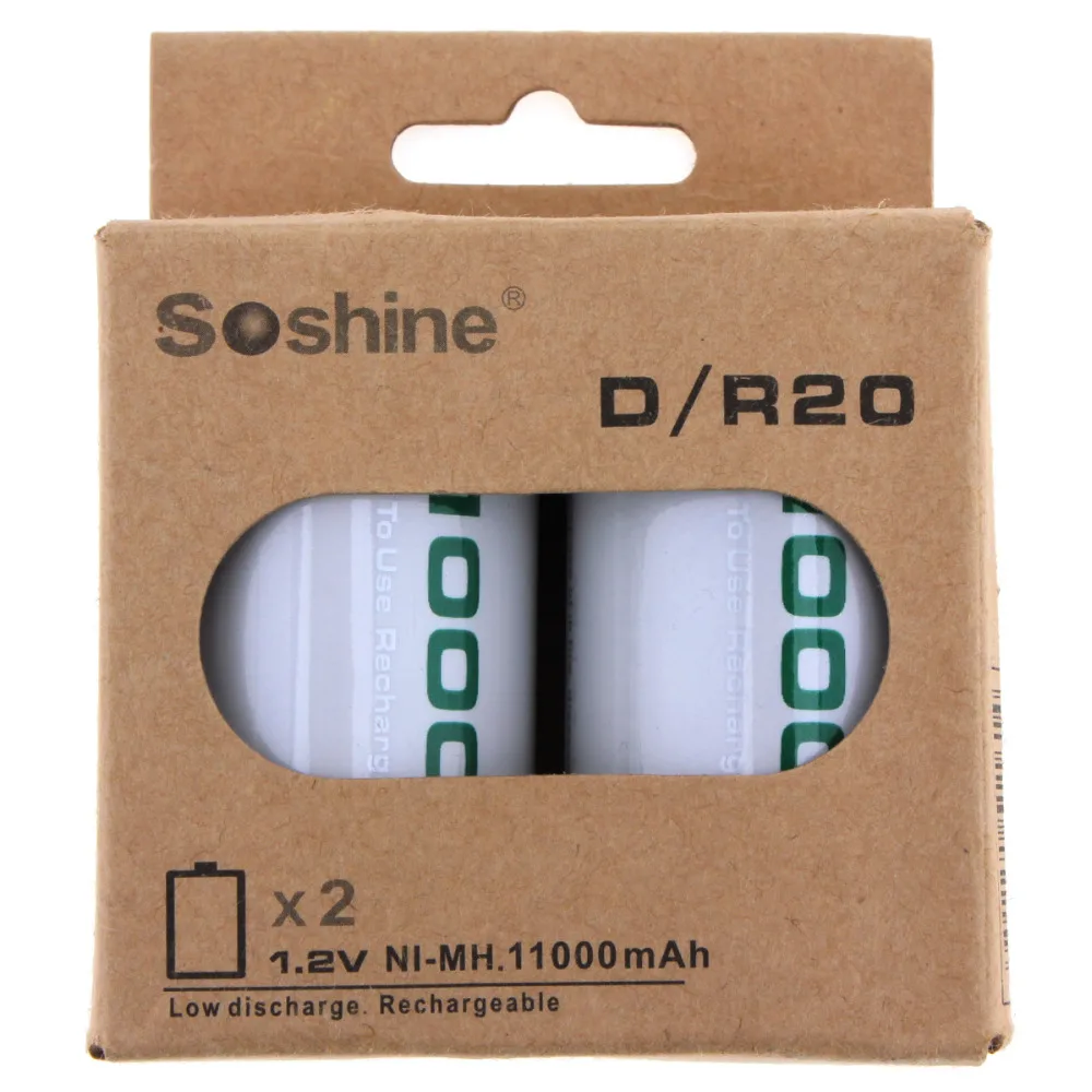 Аккумуляторная батарея Soshine D R20 2 шт./лот 1 В 11000 мА/ч NiMH с более высокими
