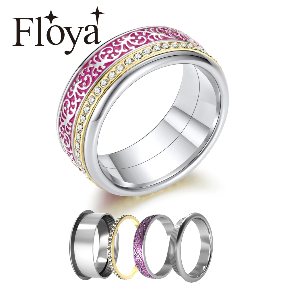 

Floya Coral See Ring For Women Stainless Steel Rotatable Rings Natural Base Various Interchangeable Mix & Match Wedding Ring