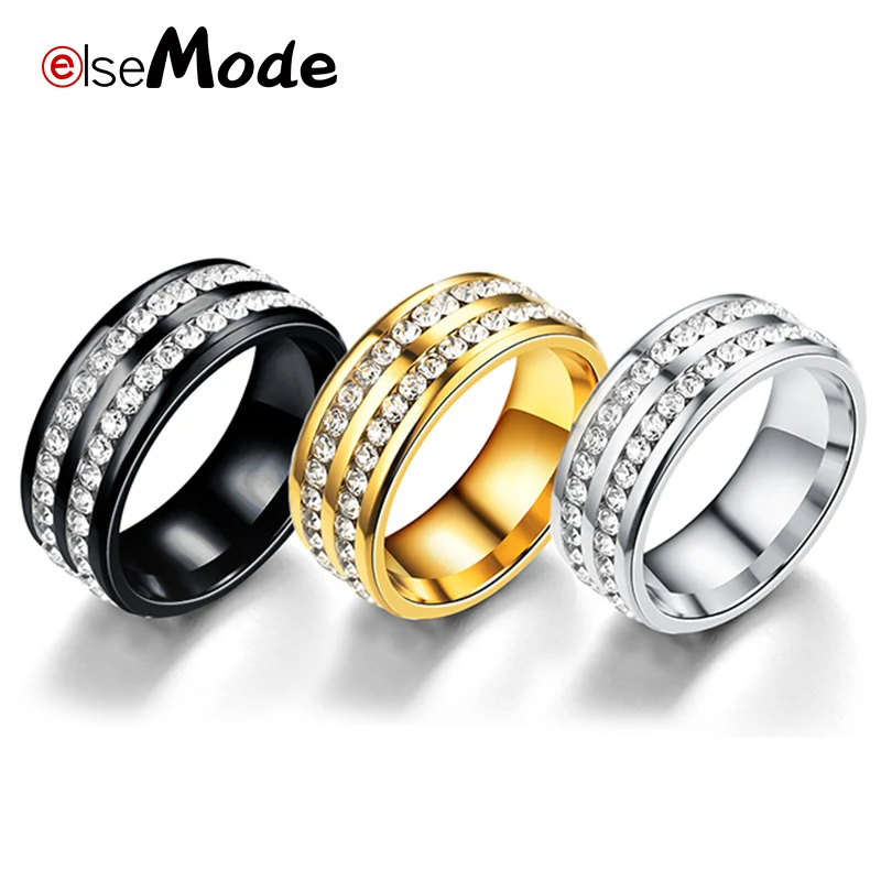 Женское Двухрядное кольцо ELSEMODE обручальное из нержавеющей стали черного и