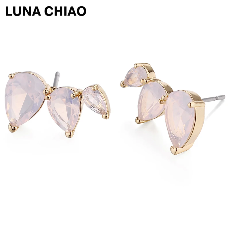 LUNA CHIAO позолоченные серьги-гвоздики в форме капель с цирконием для женщин, Опаловая розовая кристаллическая серьга - Окраска металла: pink