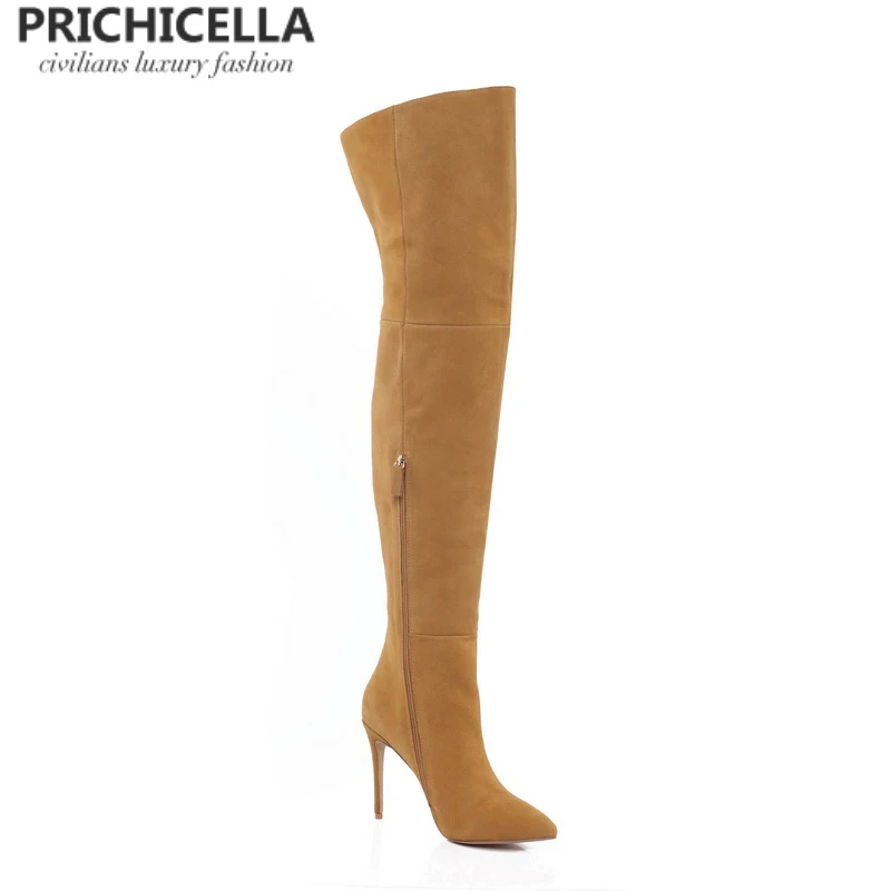 PRICHICELLA/Сапоги до бедра из натуральной кожи; Сапоги выше колена на шпильке с острым носком; size34-42