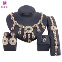 dubai gold color jewelry sets crystal zircon necklace for women wedding ring charm bracelet earring fashion jewelry accessories