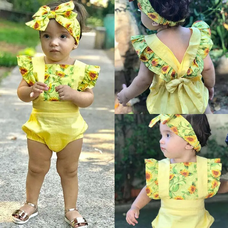 Боди с цветочным принтом для новорожденных девочек комбинезон подсолнухом