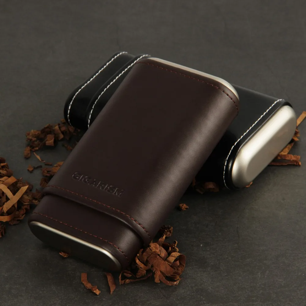CIGARISM Coffee Real Leather Cedar Lined Cigar Travel Holder Case 3 Count | Дом и сад