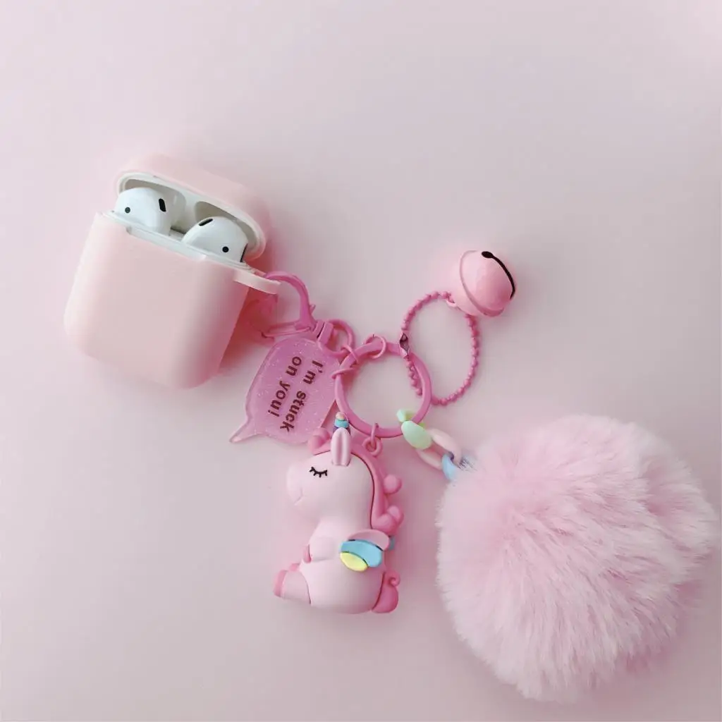 Гарнитура для airpods Милая игрушечная сумка с единорогом, защитная крышка для iphone airpods, ремешок для телефона, мультяшный колокольчик-брелок