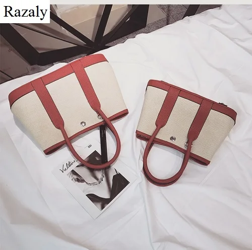 Razaly бренд Высокое качество Большой Холст tote Женская Кожаная Ручка хозяйственные сумки Винтаж плечо сад сумка ведро bolsa bao - Цвет: M 25cm