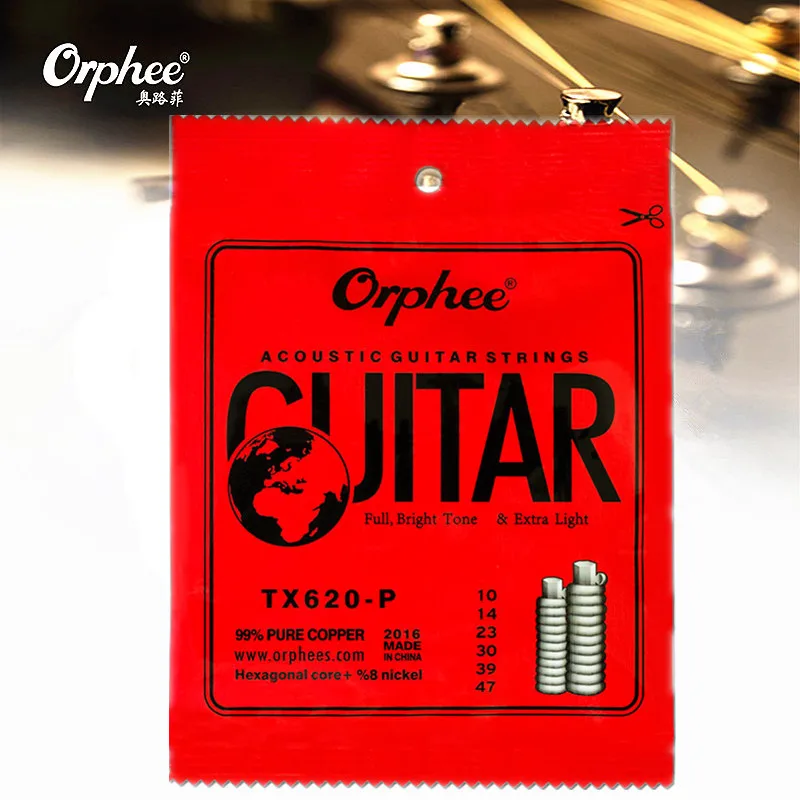 Orphee 010-047 Струны для акустической гитары медно-красные 99% Чистая медь антикоррозийное пальто шестигранный сердечник+ 8% никель дополнительные Легкие аксессуары