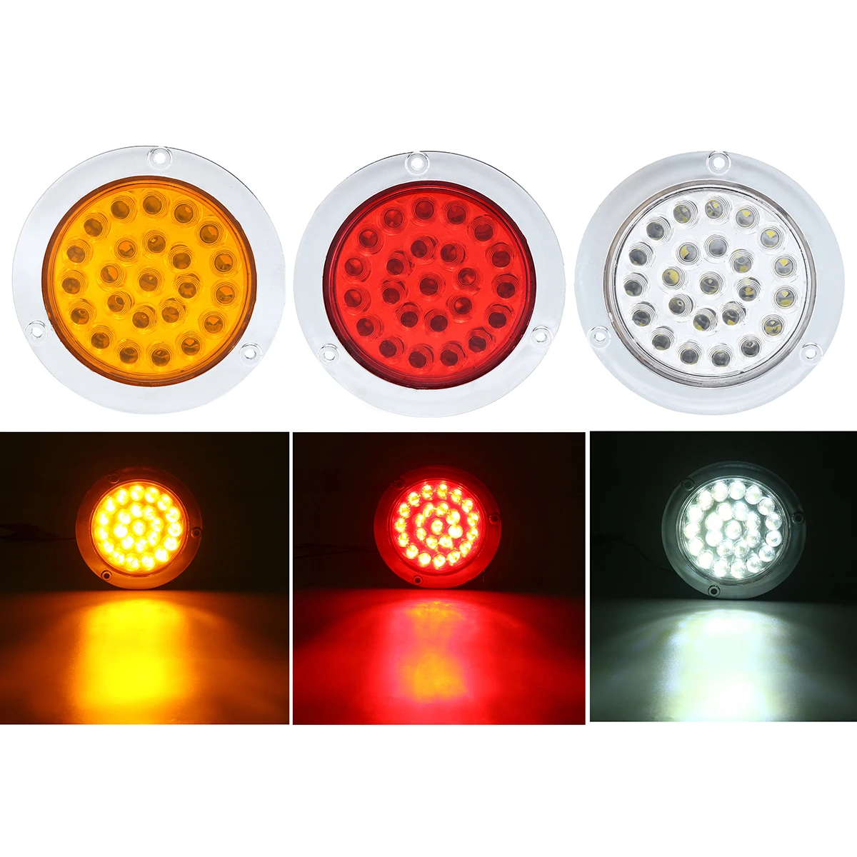 Отражатели для грузовиков, боковые сигнальные огни, 24LED круглый задний светильник, стоп-сигнал заднего поворота, сигнальная лампа заднего хода