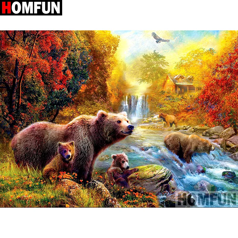 

Алмазная 5D живопись HOMFUN A10937, алмазная вышивка «животные, медведь, пейзаж», вышивка крестиком, домашний декор, полная выкладка, круглая