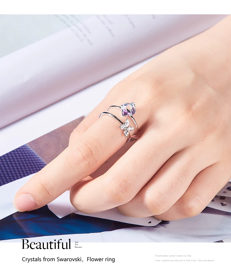 Cdyle Cube Embellished with crystal Engagement Ring Valentine's Day Gift Inlaid Stone Rings Adjustable