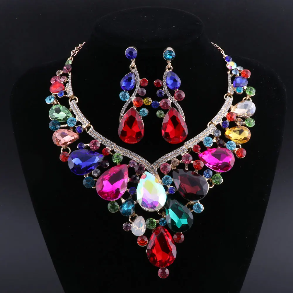 OEOEOS Дубай Свадебные Ювелирные наборы стразы кристалл для невесты ожерелье