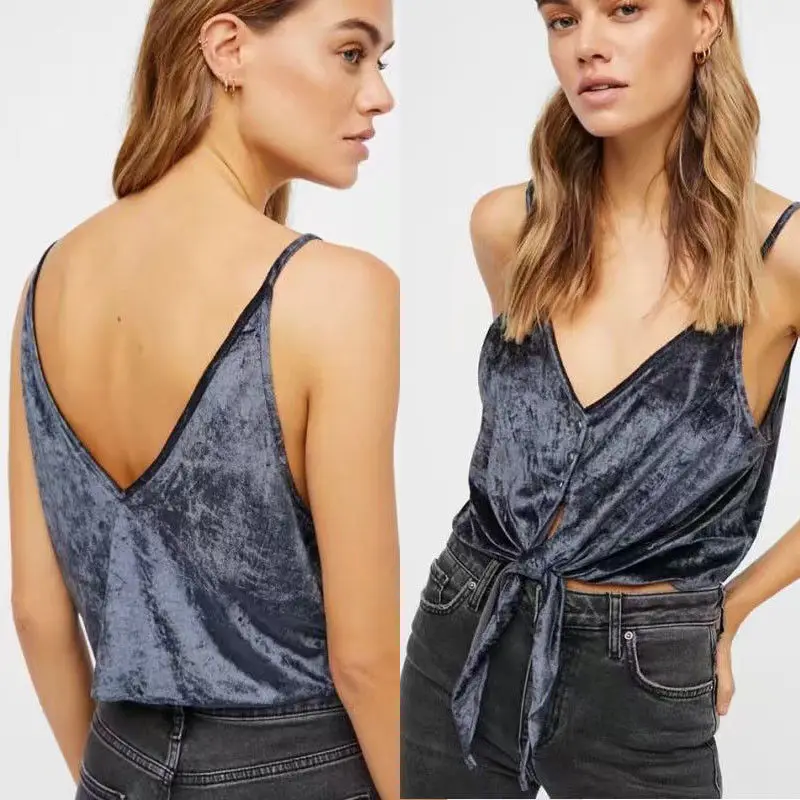 Новинка 2018 Брендовая женская бархатная майка кружевной жилет без рукавов блузка