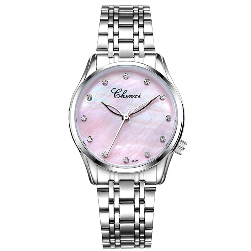 Pink Dial CHENXI брендовые новые модные женские кварцевые часы Роскошные наручные часы женские часы из нержавеющей стали женские кварцевые часы со стразами - Цвет: Pink Dial