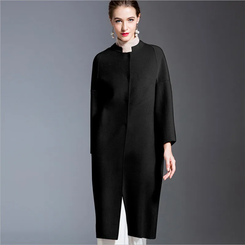 2018 теплое кашемировое женское длинное двухстороннее шерстяное пальто дамское