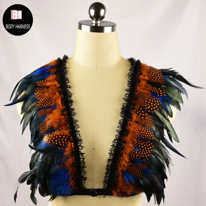 Женский ремень портупея ручной работы бюстгальтер в стиле панк с перьями