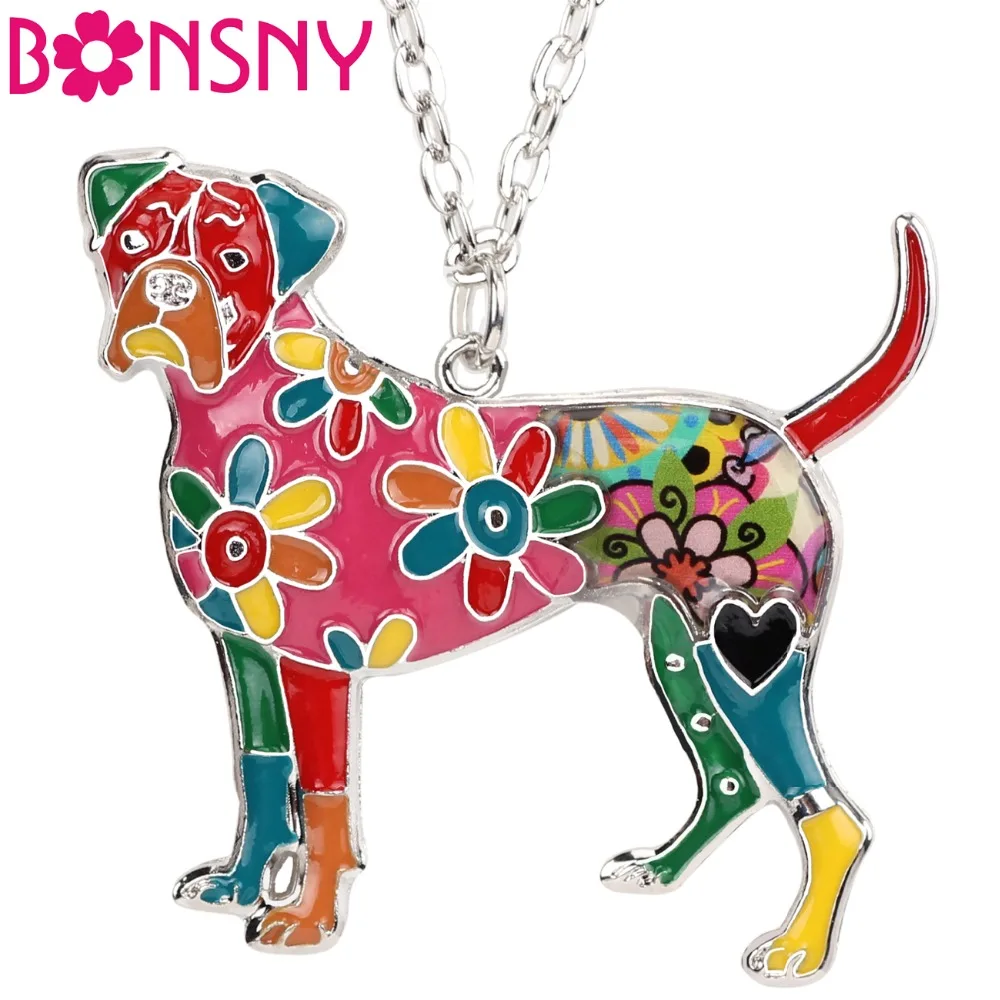 

Bonsny Statement Enamel Alloy Boxer Dog Necklace Pendant Chain Choker Unique Animal Jewelry For Women Girls Gift Accessories