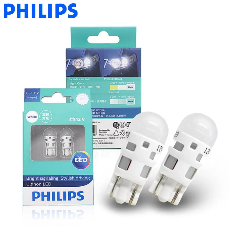 Philips светодиодный W5W T10 11961ULW Ultinon светодиодный 6000K холодный синий белый светильник указатели поворота интерьерный светильник стильный для вождения, пара