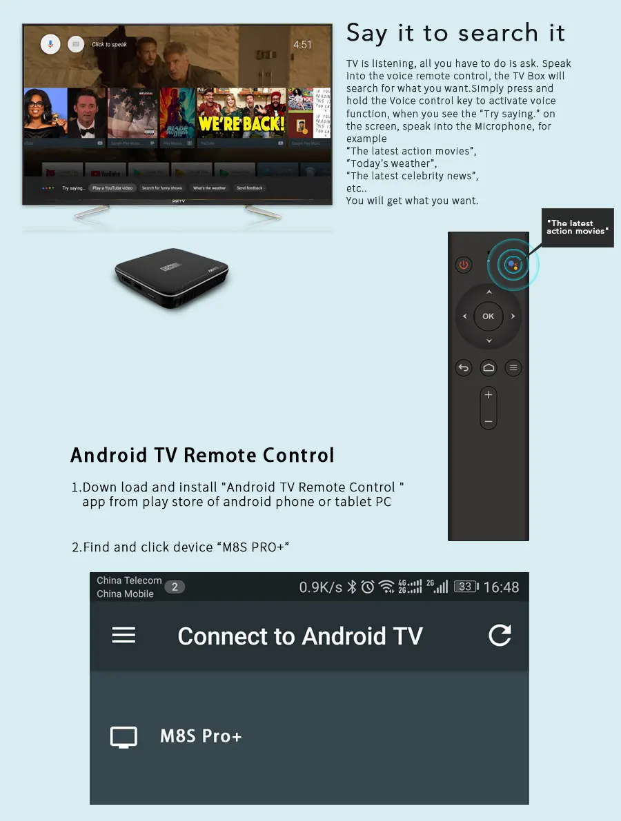 Mecool ТВ коробка M8S PRO Plus 2 ГБ+ 16 Гб Amlogic S905W Octa Core 4K set top tv Box Android 7,1 2,4G Wi-Fi Bluetooth 4,2 голос Управление