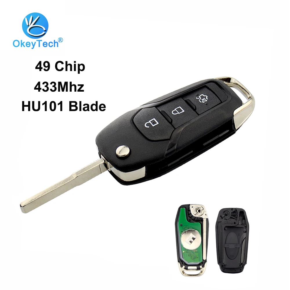 Складной ключ OkeyTech с 3 кнопками 433 МГц идентификация 49 чип Uncut HU101 Blade пульт