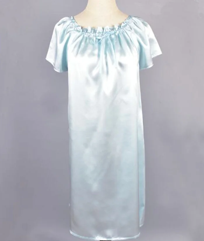NEW ARRIVAL Mulberry Silk Nightdress Natural Satin Silk Nightgown Soft&Cool Summer Sleepshirts Nightwear Multicolor - Цвет: light blue
