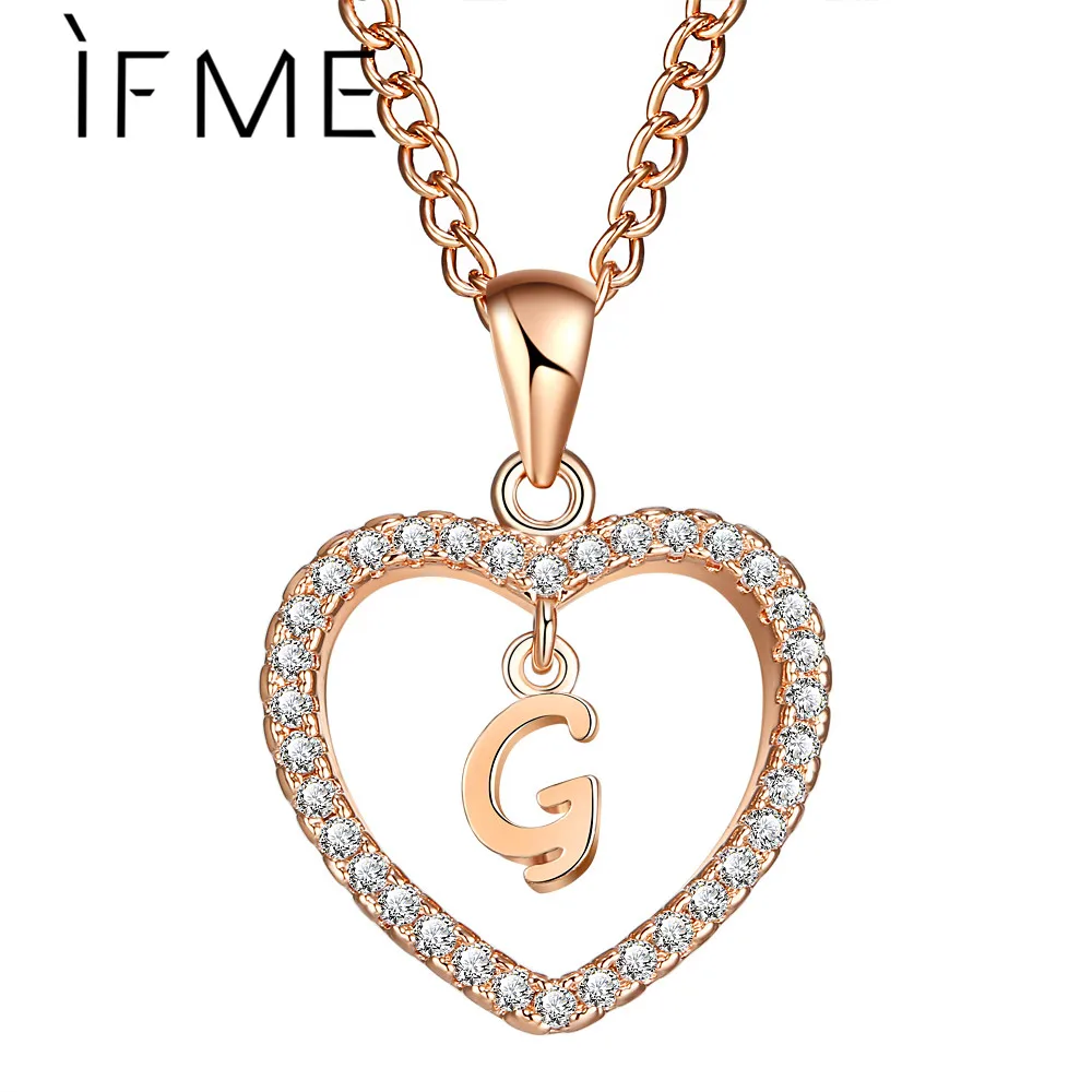 IF ME Capital Initial Letter G Heart Crystal CZ Women Charms Statement Necklaces &amp Pendants Gold Silver Color Jewelry Birth Gift |