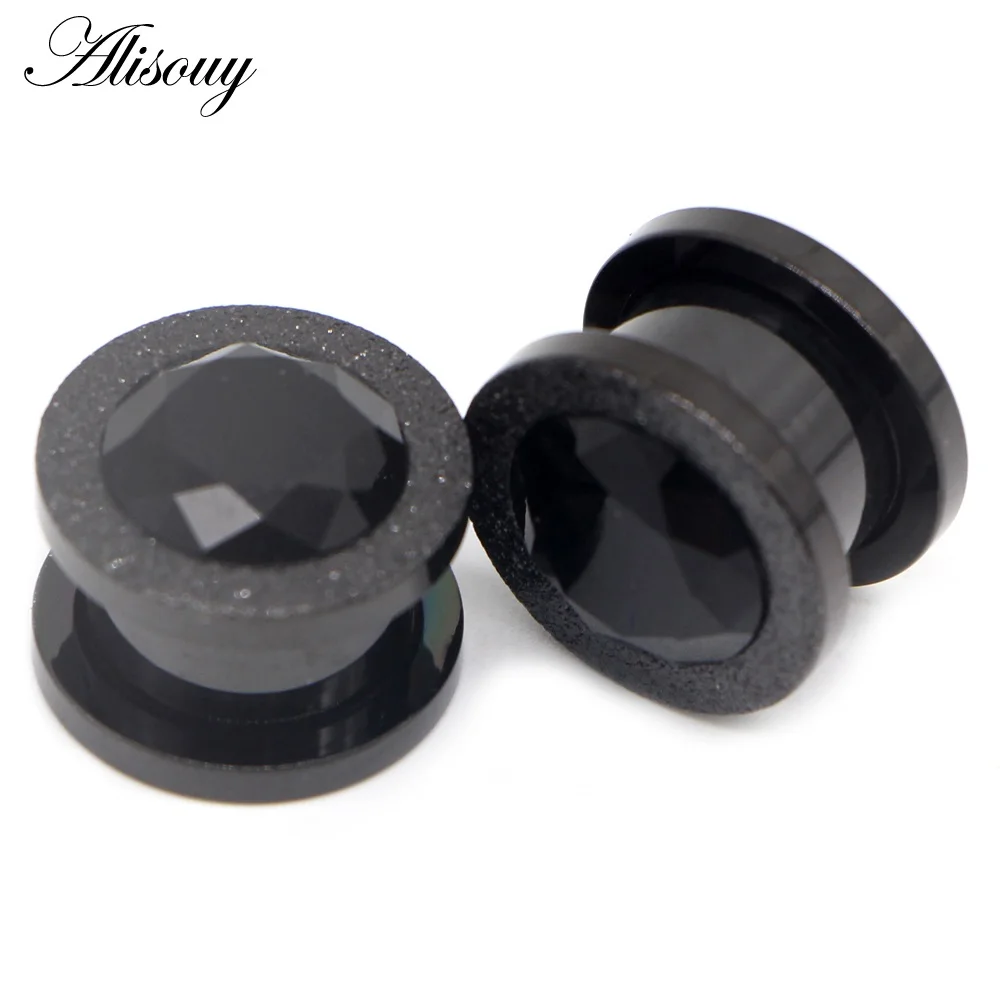 C Black-Black CZ 2 шт., розовое золото, нержавеющая сталь, винт, ушной тоннель, затычка, матовый кубический циркон, ушные датчики, пробки, расширитель для туннелей, пирсинг, ювелирные изделия - Окраска металла: C Black-Black CZ