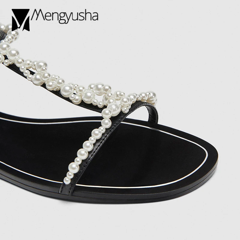 Известный бренд сандалии на плоской подошве с жемчужинами и бусинами женские