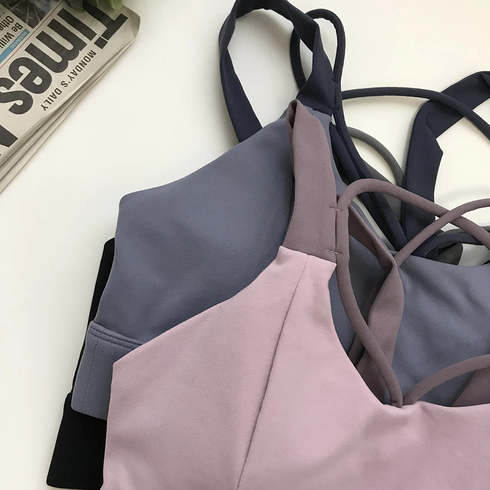 Women's Shockproof Gym Sports Bra Tank Top Push Up Crisscross Fitness Racerback Brassiere Bh Padded Wireless Workout Yoga Bras | Спорт и
