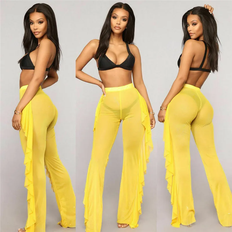 2019 сексуальные женские прозрачные брюки накидка на бикини сетчатые оборки