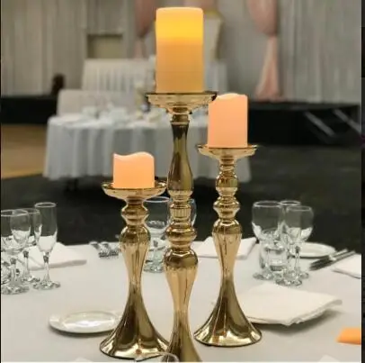 Gold Metal Candle Holders 30cm height Stand Flowers Vase Candlestick As Road Lead Candelabra Centre Pieces Wedding Decoration