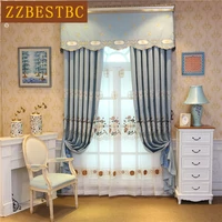 modern minimalist high quality embroidered curtains for living room blue luxury elegant window bedroom curtains hotel drapes