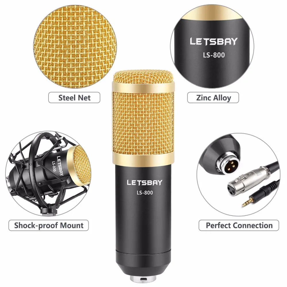 Letsbay ls-800 Studio вещания Запись конденсаторный микрофон ж/регулируемая подвеска