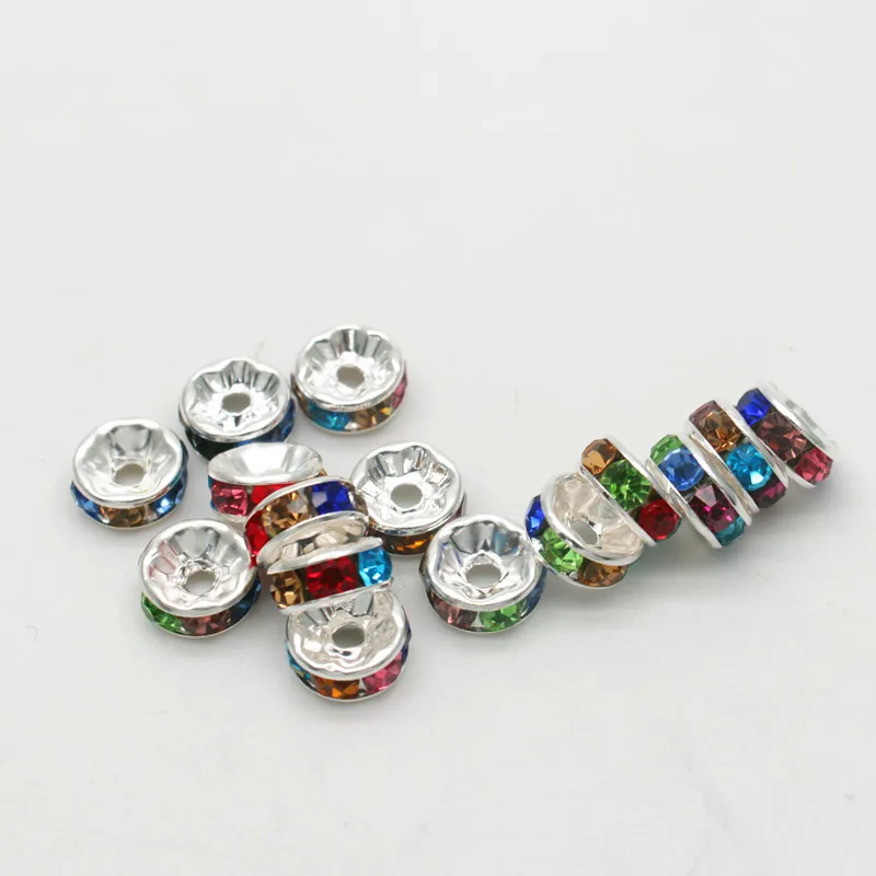 Multi-Color 50 шт./лот 6 8 мм круглые рондели разделительные бусины серебряный тон кристалл свободные бусины для DIY ювелирных изделий Аксессуары - Цвет: Multi-Color