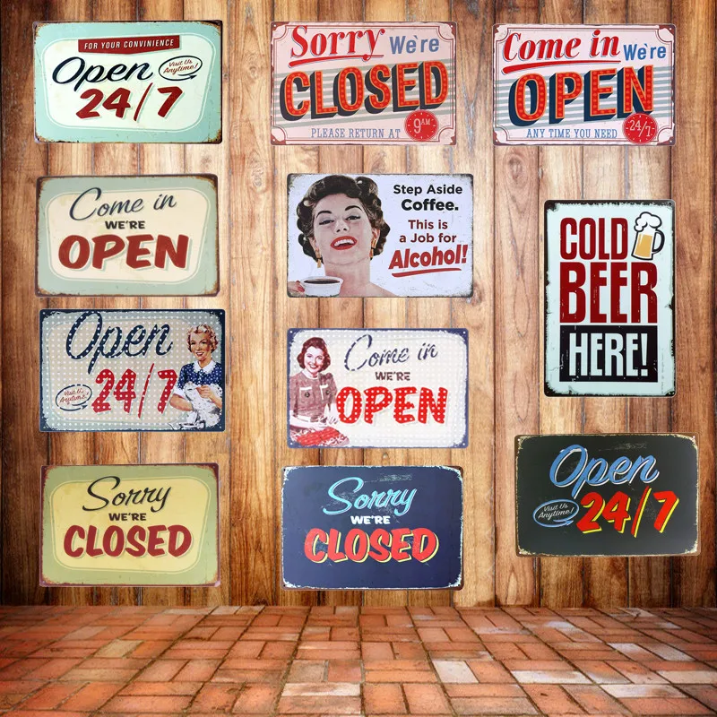 Приходите в WE'RE OPEN &quotи&quot SORRY CLOSED &quotвинтажные металлические вывески оловянный