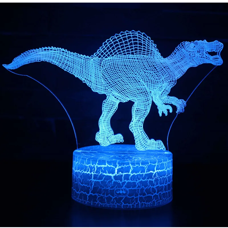 Игрушки динозавра Юрского периода со спинозавром 3D Светодиодная лампа 7 цветов