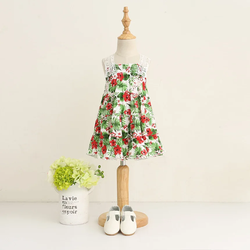 Новое прибытие Девушки платье лето 2017 кружева девушка одежда цветочный печати