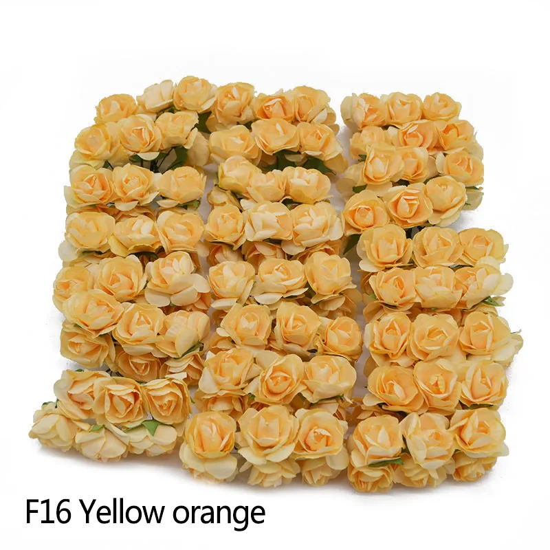 F16 Yellow orange 144 шт 3 см Мини бумажные цветы розы искусственные головки цветов для свадебных украшений ручной работы DIY домашний модный искусственный цветок декор - Цвет: F16 Yellow orange