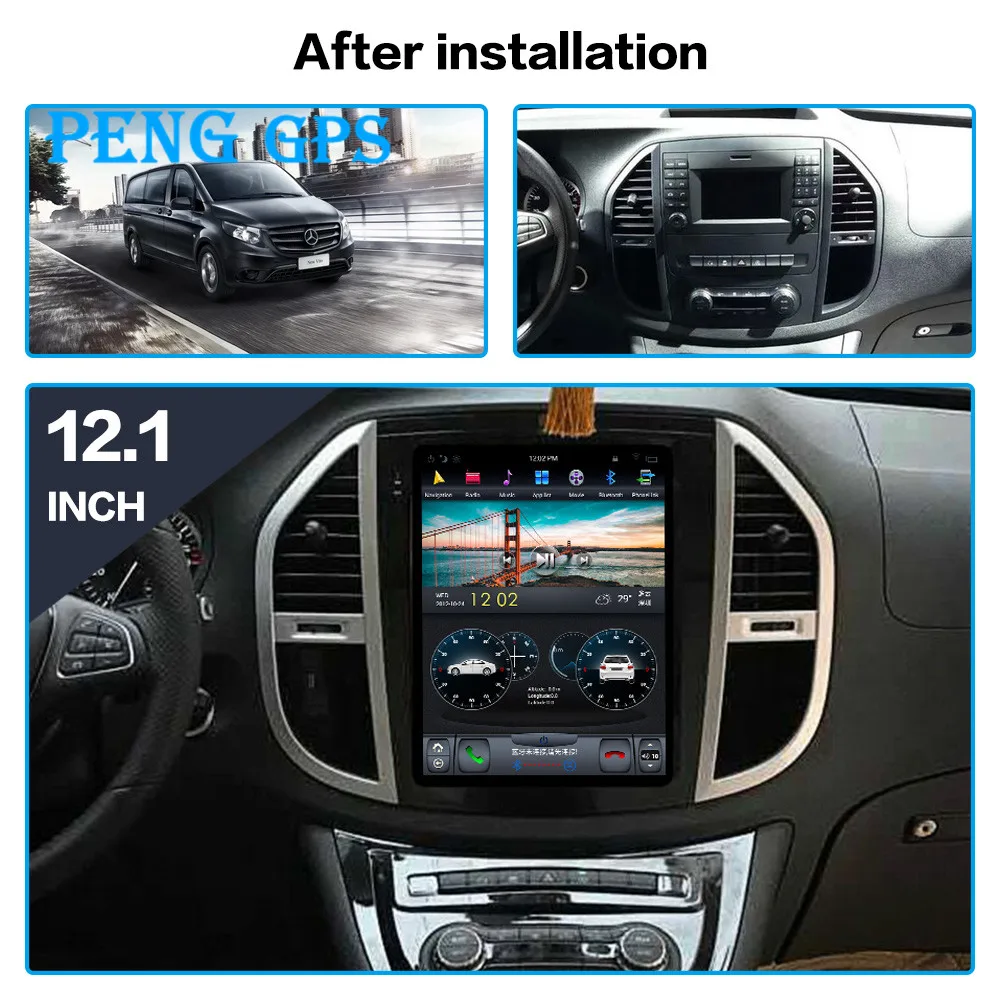 12." Tesla Car Radio Vertical Screen For Mercedes-Benz Vito+ 2Din GPS Navigation Recorder Headunit Multimedia Player 2+64G
